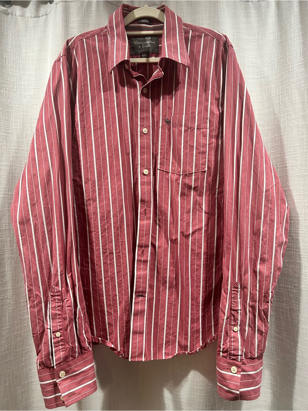Vintage Abercrombie & Fitch Red and White Striped Button-Down Shirt